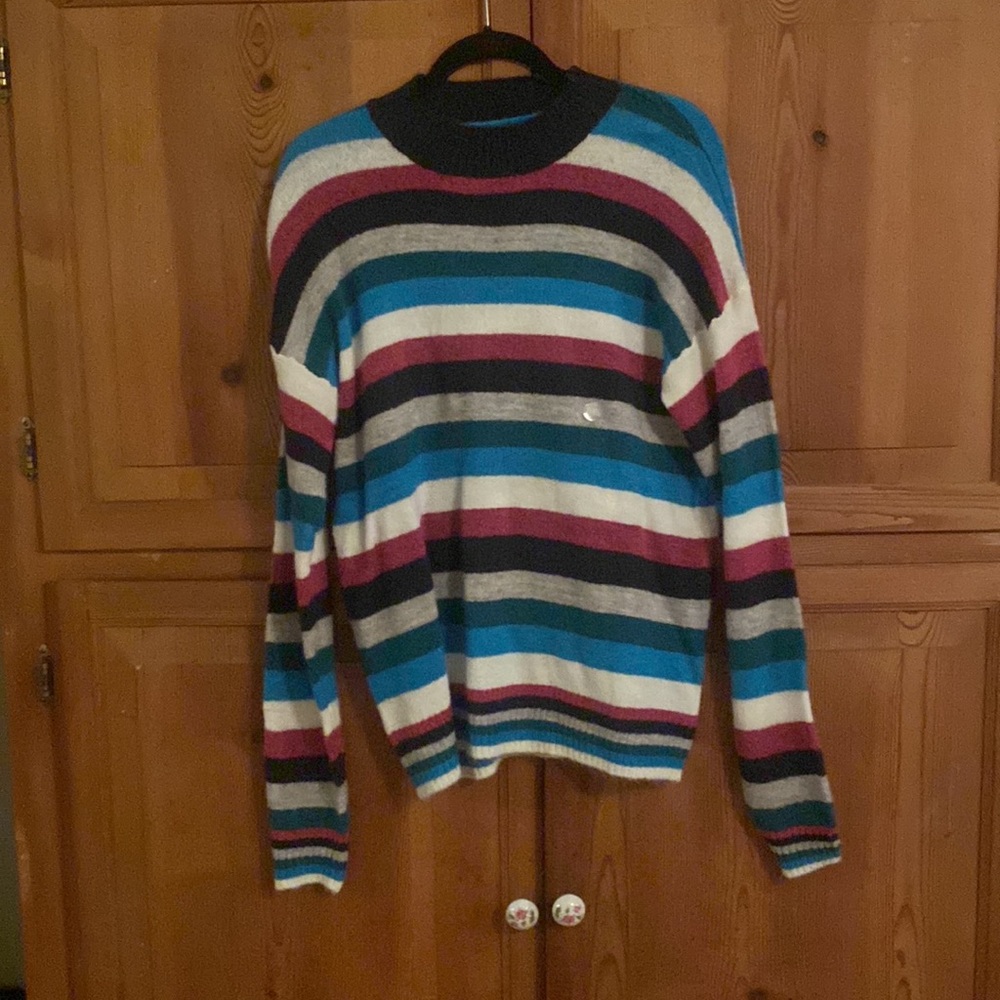 Macys Striped Sweater Top Wool Poly Mix  Beautiful XL XLarge Macys oversized